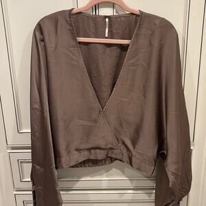 FREE PEOPLE silky deep v neck blouse